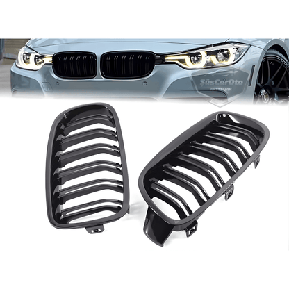 Bmw Serie 3 F30 2012-2018 Compatible Parrilla Frontal Riñón Aspecto M3 Doble Línea Importado Piano Negro 1ra Calidad Set Derecho Izquierdo