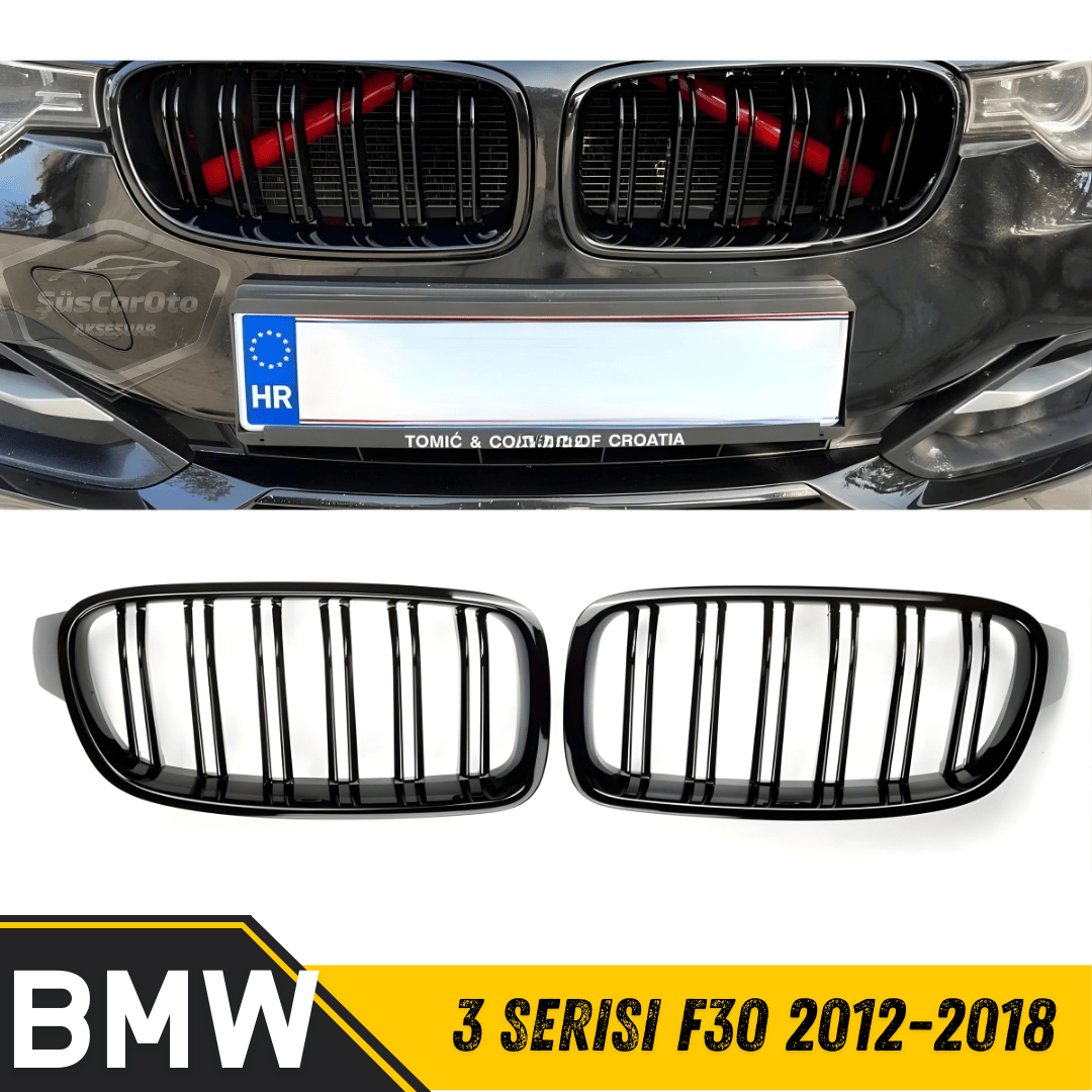Bmw Serie 3 F30 2012-2018 Compatible Parrilla Frontal Riñón Aspecto M3 Doble Línea Importado Piano Negro 1ra Calidad Set Derecho Izquierdo