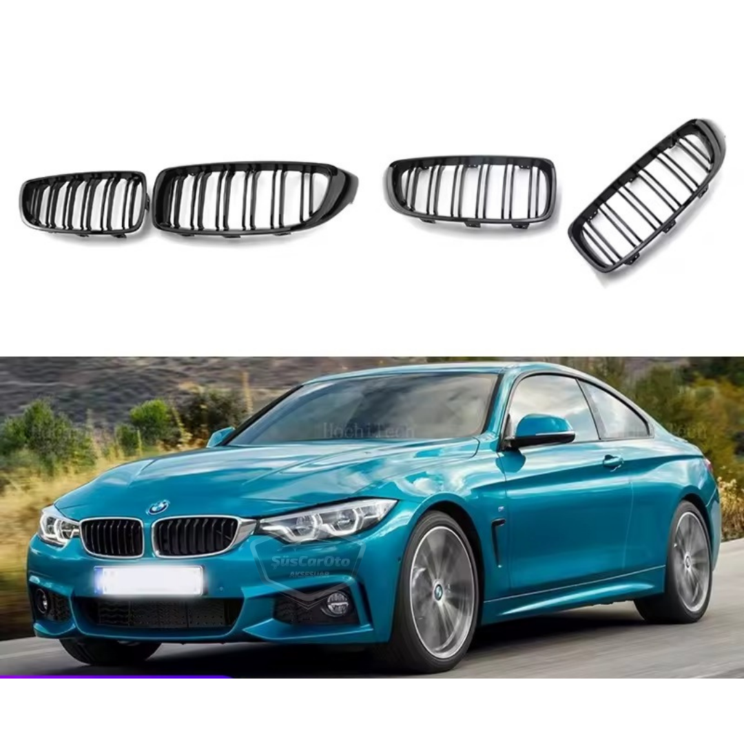 BMW Serie 4 F32 F33 F36 2013-2019 Rejillas delanteras compatibles Aspecto M4 Doble línea Piano Black importado 1ª Calidad Juego Derecho Izquierdo