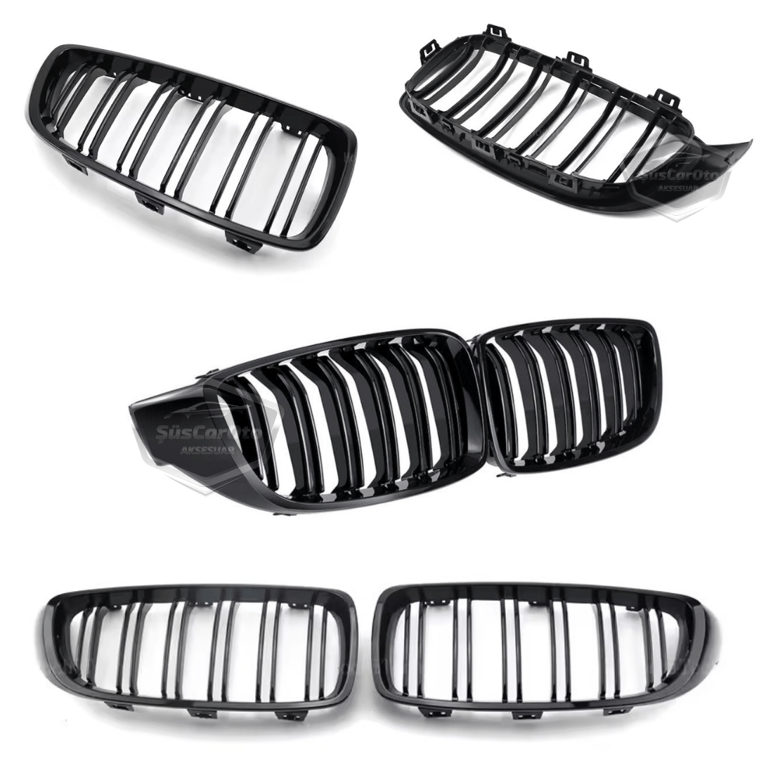 BMW Serie 4 F32 F33 F36 2013-2019 Rejillas delanteras compatibles Aspecto M4 Doble línea Piano Black importado 1ª Calidad Juego Derecho Izquierdo