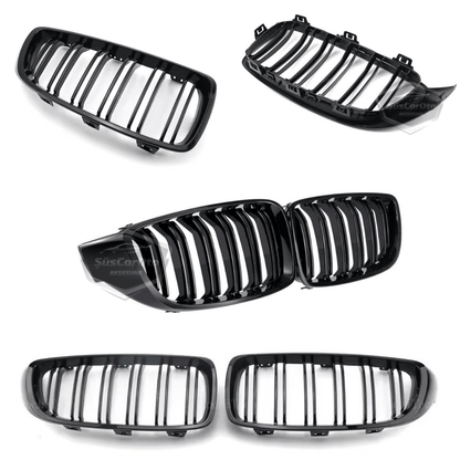 BMW Serie 4 F32 F33 F36 2013-2019 Rejillas delanteras compatibles Aspecto M4 Doble línea Piano Black importado 1ª Calidad Juego Derecho Izquierdo