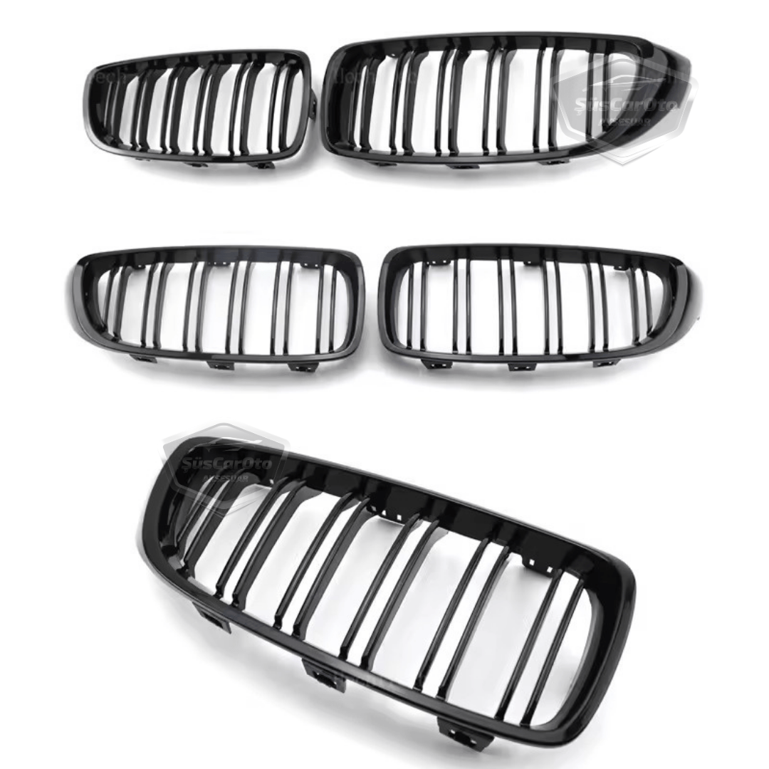 BMW Serie 4 F32 F33 F36 2013-2019 Rejillas delanteras compatibles Aspecto M4 Doble línea Piano Black importado 1ª Calidad Juego Derecho Izquierdo