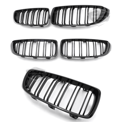 BMW Serie 4 F32 F33 F36 2013-2019 Rejillas delanteras compatibles Aspecto M4 Doble línea Piano Black importado 1ª Calidad Juego Derecho Izquierdo