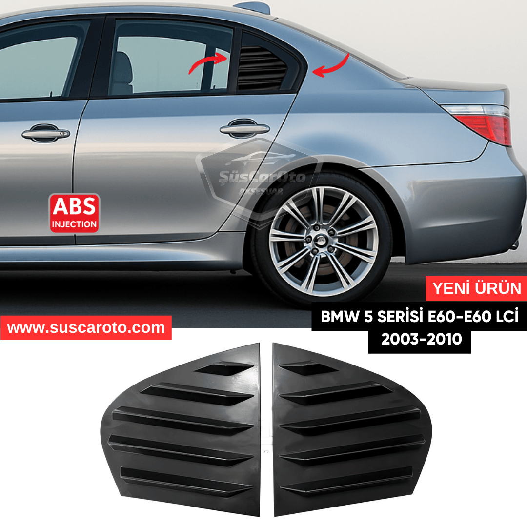 Rejilla de ventana deflectora de ventilación lateral derecha e izquierda brillante negra compatible con BMW Serie 5 E60-E60 LCI 2003-2010