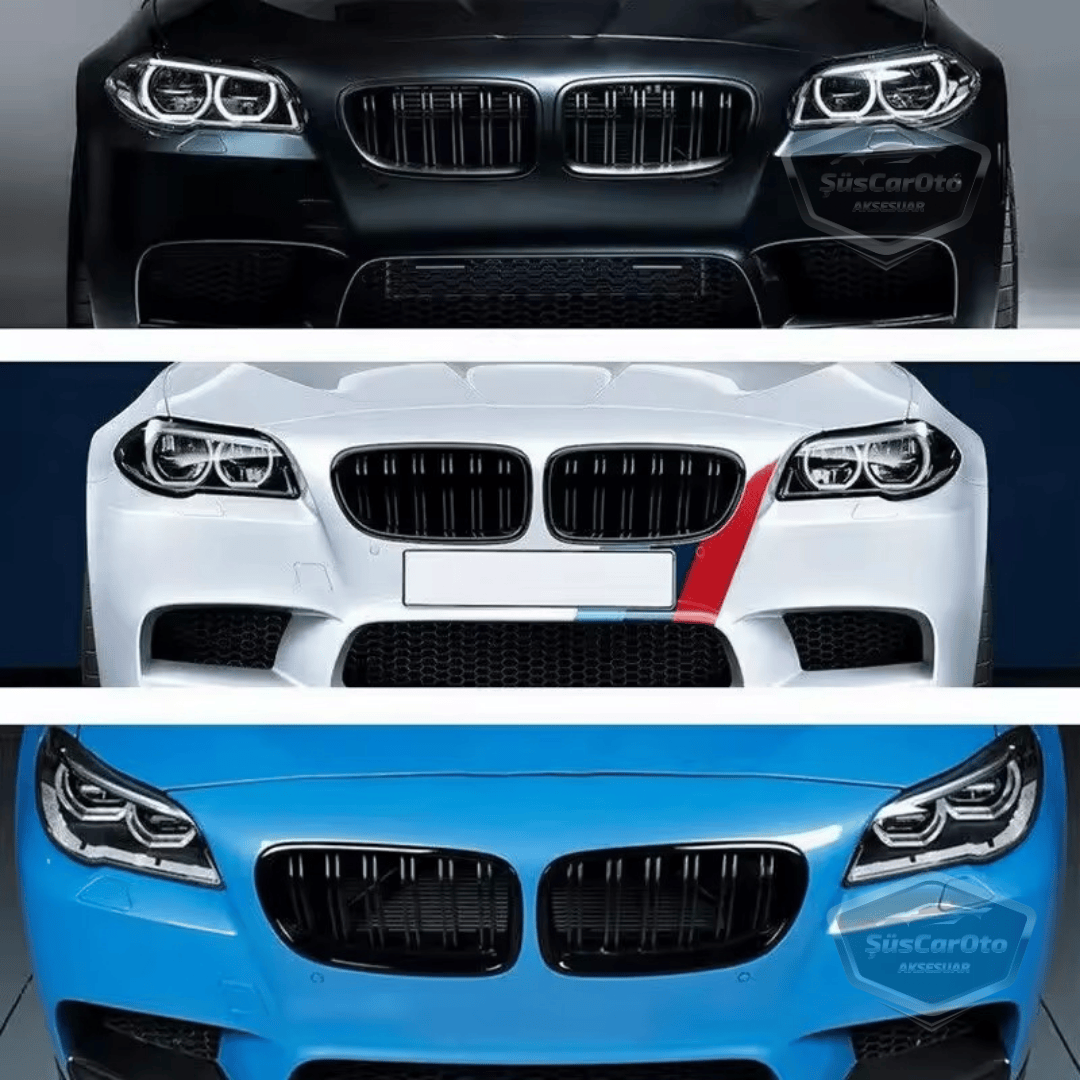 Rejilla delantera riñón compatible con BMW Serie 5 F10 2010-2017 Estilo M5 Doble línea Importado Negro piano 1ª clase Juego derecho e izquierdo