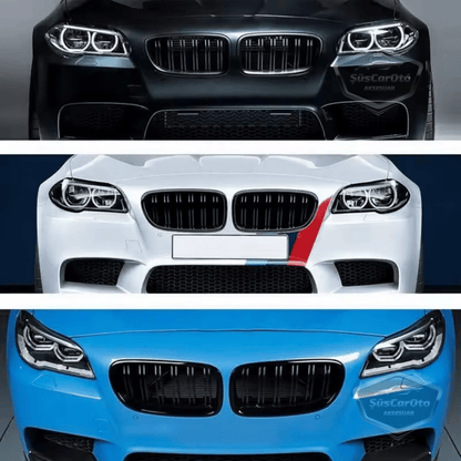 Rejilla delantera riñón compatible con BMW Serie 5 F10 2010-2017 Estilo M5 Doble línea Importado Negro piano 1ª clase Juego derecho e izquierdo
