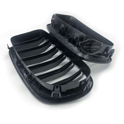 Rejilla delantera riñón compatible con BMW Serie 5 F10 2010-2017 Estilo M5 Doble línea Importado Negro piano 1ª clase Juego derecho e izquierdo