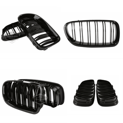 Rejilla delantera riñón compatible con BMW Serie 5 F10 2010-2017 Estilo M5 Doble línea Importado Negro piano 1ª clase Juego derecho e izquierdo