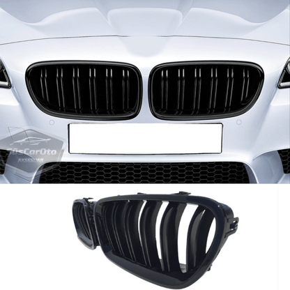Rejilla delantera riñón compatible con BMW Serie 5 F10 2010-2017 Estilo M5 Doble línea Importado Negro piano 1ª clase Juego derecho e izquierdo