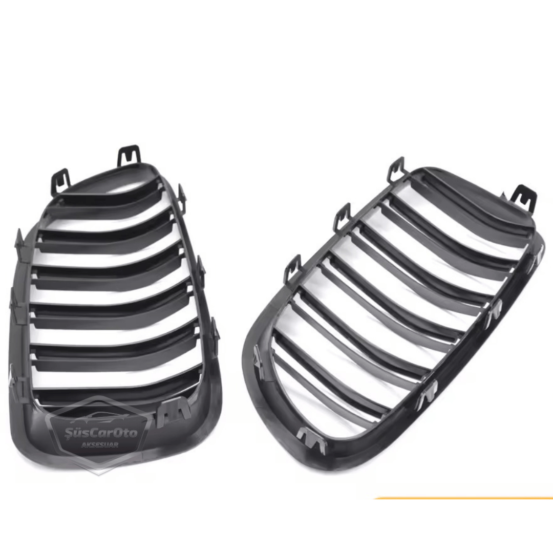 Rejilla delantera riñón compatible con BMW Serie 5 F10 2010-2017 Estilo M5 Doble línea Importado Negro piano 1ª clase Juego derecho e izquierdo