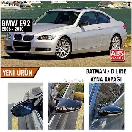 Cubierta de espejo retrovisor tipo Batman para BMW E92 Pre-Facelift 2006-2010, Negro Piano, Plástico ABS