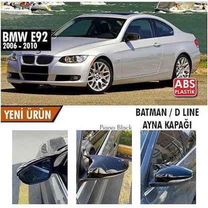 Cubierta de espejo retrovisor tipo Batman para BMW E92 Pre-Facelift 2006-2010, Negro Piano, Plástico ABS