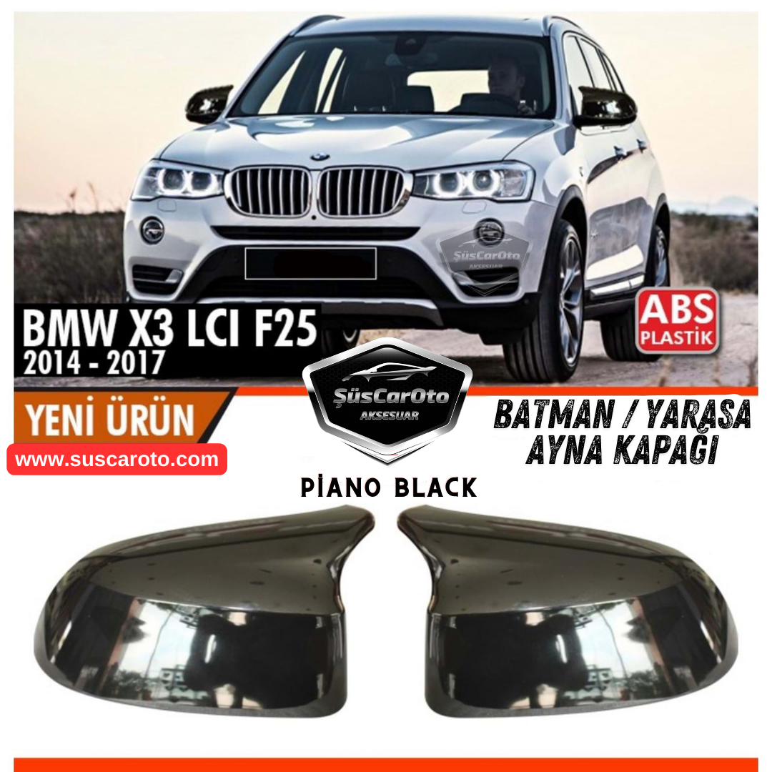 BMW X3 LCI F25 2014-2017 Compatible Tapa de Espejo Batman Ala de Murciélago Negro Piano Plástico ABS Juego Izquierdo Derecho
