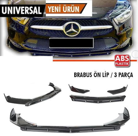 Labio BRABUS flexible universal de 3 piezas en plástico ABS negro piano con aleta