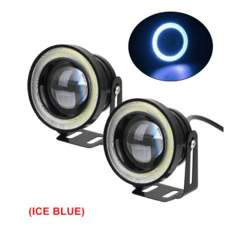Faro antiniebla universal con lentes Angel Eyes, 76 mm, impermeable, azul hielo, con aros metálicos Angel Eyes