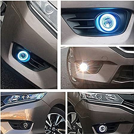 Faro antiniebla universal con lentes Angel Eyes, 76 mm, impermeable, azul hielo, con aros metálicos Angel Eyes