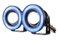 Faro antiniebla universal con lentes Angel Eyes, 76 mm, impermeable, azul hielo, con aros metálicos Angel Eyes