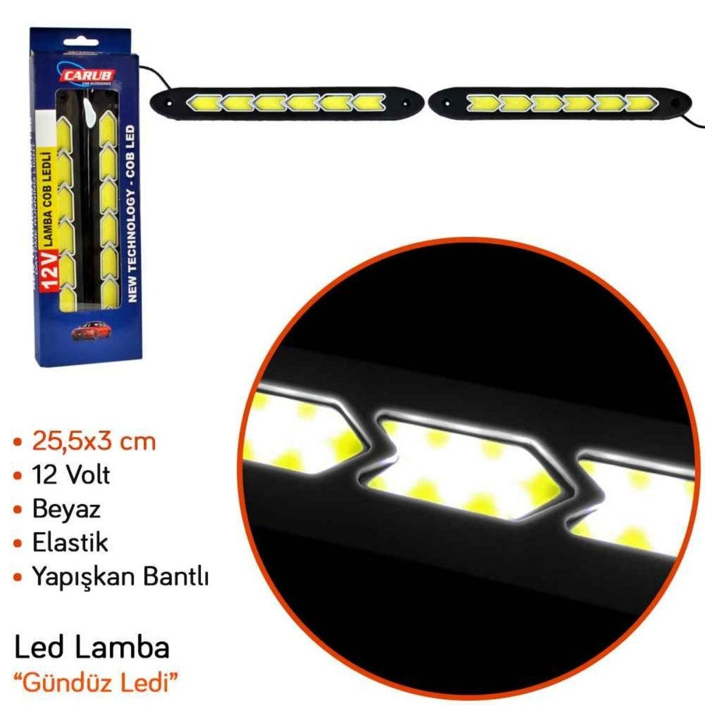 Carub 6 LEDs Luz Diurna 12V COB Secuencial Flexible Blanca 2 Unidades