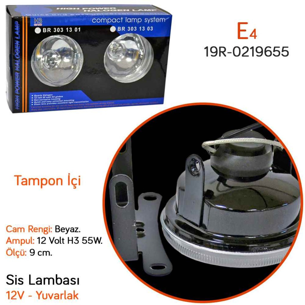 Carub Faros Antiniebla Redondos Blancos de 9 cm, 12 V, Integrados en el Parachoques