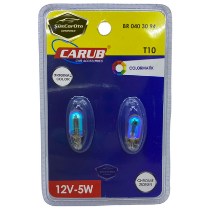 Carub Diadema Bombilla Cromada Ámbar Bombilla de estacionamiento T10 WY5W 12V Luz Naranja Colormatic Set de 2