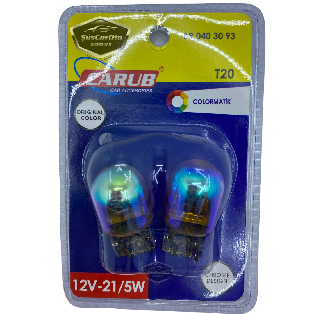 Carub Diadem Bombilla Cromo Ámbar Luz Diurna Intermitente T20 WY21/5W 12V Luz Naranja Colormatic Pack de 2
