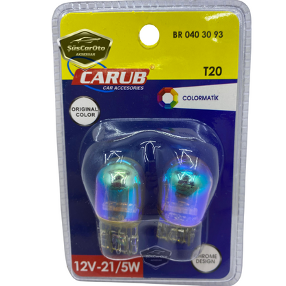Carub Diadem Bombilla Cromo Ámbar Luz Diurna Intermitente T20 WY21/5W 12V Luz Naranja Colormatic Pack de 2