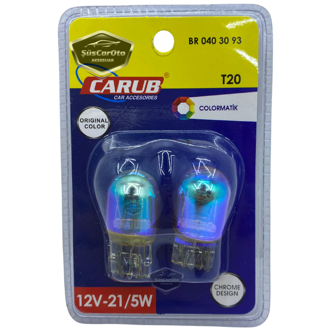 Carub Diadem Bombilla Cromo Ámbar Luz Diurna Intermitente T20 WY21/5W 12V Luz Naranja Colormatic Pack de 2