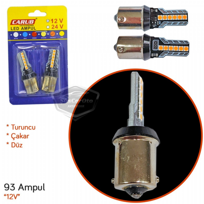 Carub Bombilla LED intermitente plana para luz de estacionamiento, señal de parada, casquillo único, 12 LED, luz de freno, 12V 93 Naranja