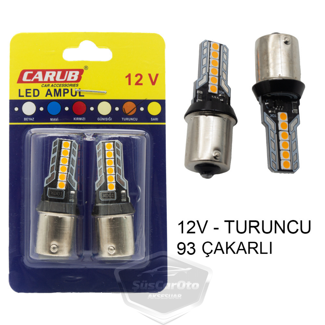 Carub Bombilla LED intermitente plana para luz de estacionamiento, señal de parada, casquillo único, 12 LED, luz de freno, 12V 93 Naranja