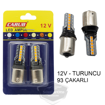Carub Bombilla LED intermitente plana para luz de estacionamiento, señal de parada, casquillo único, 12 LED, luz de freno, 12V 93 Naranja