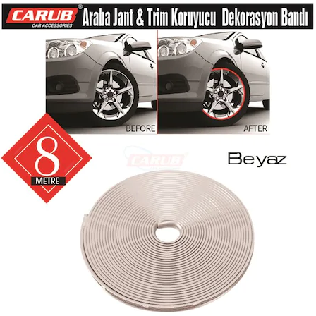 Carub Embellecedor de llanta de coche, tira de embellecedor de llanta de neumático, 8 metros, BLANCO