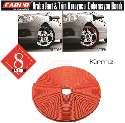 Embellecedor de llanta de coche Carub, banda embellecedora de llanta de neumático, 8 metros, ROJO