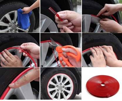 Embellecedor de llanta de coche Carub, banda embellecedora de llanta de neumático, 8 metros, ROJO