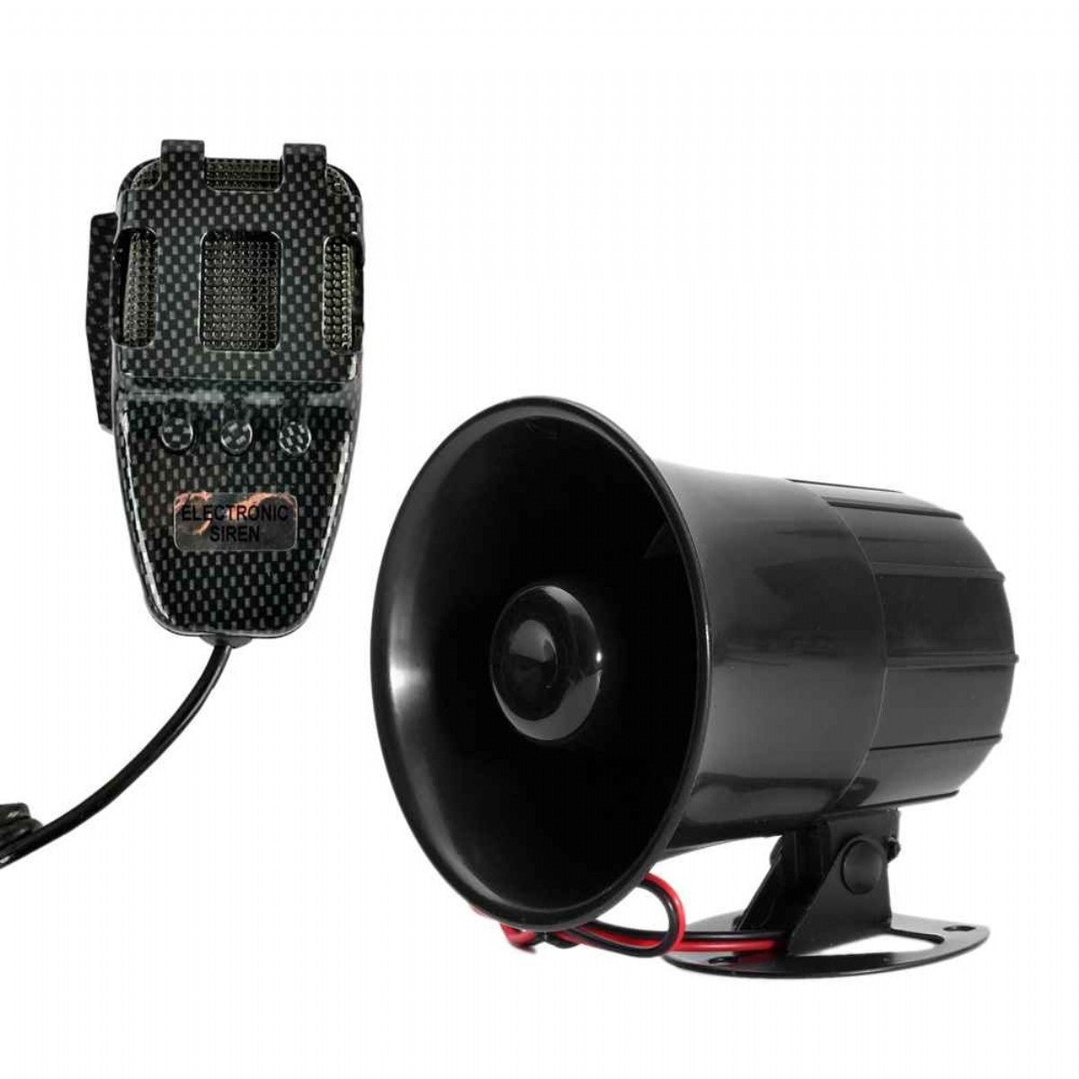 CARUB Sirena de policía 12V con megáfono de 3 sonidos y micrófono 300 dB