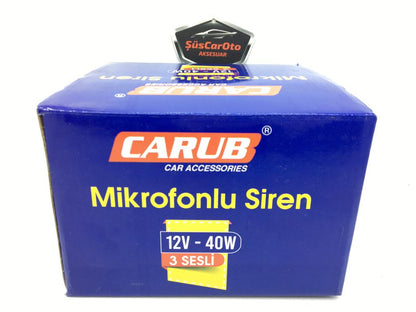 CARUB Sirena de policía 12V con megáfono de 3 sonidos y micrófono 300 dB