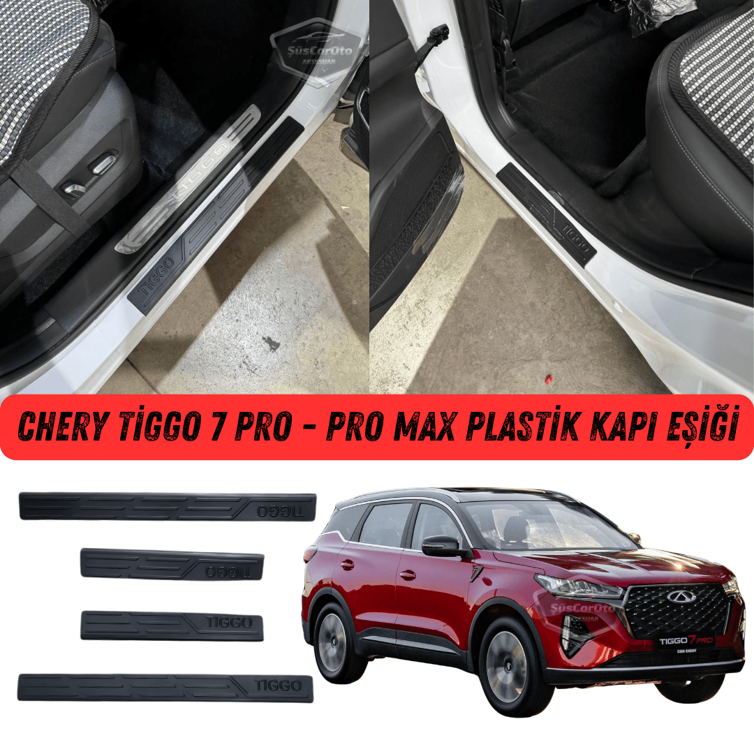 Chery Tiggo 7 Pro-Pro Max Juego de umbrales de puerta de plástico Protector de umbral de puerta de plástico Negro 4 Puertas