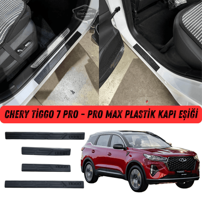 Chery Tiggo 7 Pro-Pro Max Juego de umbrales de puerta de plástico Protector de umbral de puerta de plástico Negro 4 Puertas