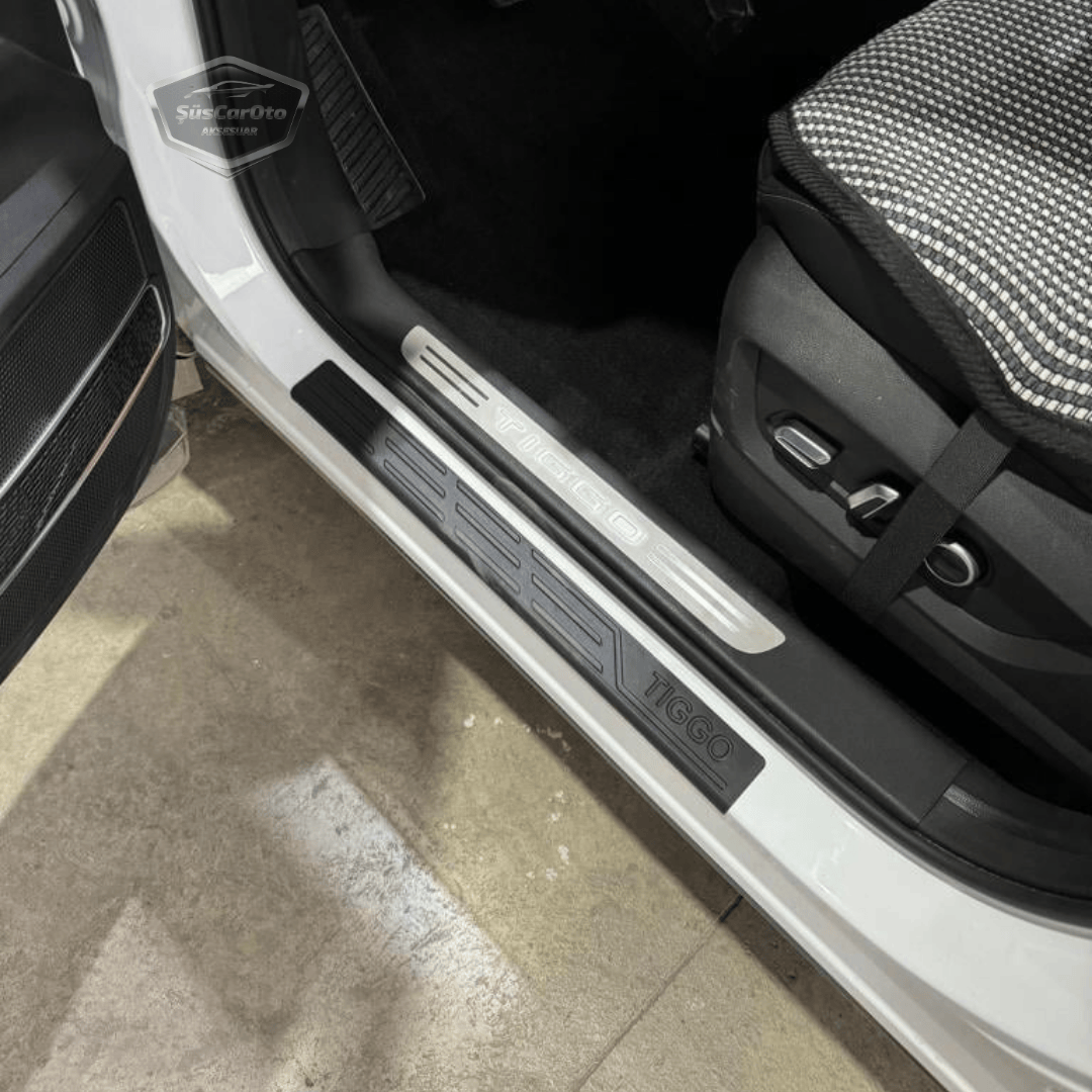 Chery Tiggo 8 Pro-Pro Max Juego de umbrales de puerta de plástico Protector de umbral de puerta de plástico Negro 4 puertas