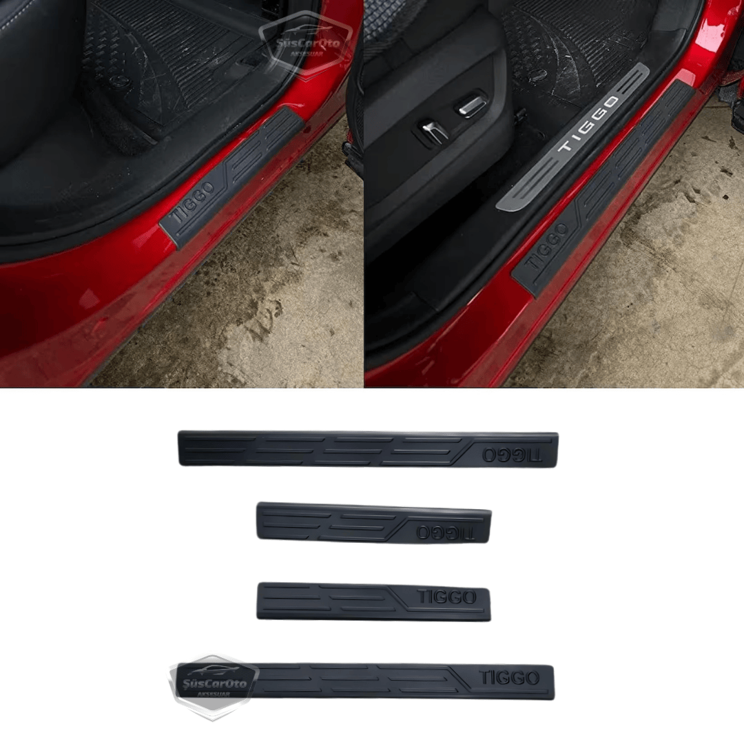 Chery Tiggo 8 Pro-Pro Max Juego de umbrales de puerta de plástico Protector de umbral de puerta de plástico Negro 4 puertas