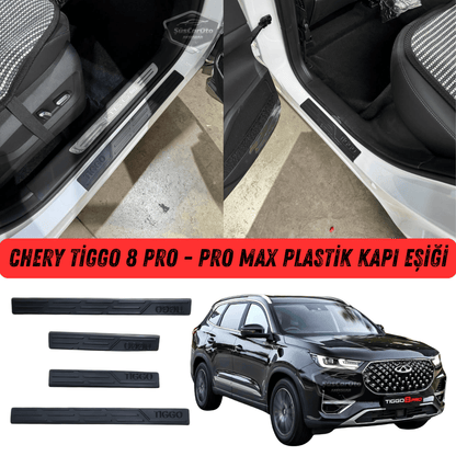 Chery Tiggo 8 Pro-Pro Max Juego de umbrales de puerta de plástico Protector de umbral de puerta de plástico Negro 4 puertas