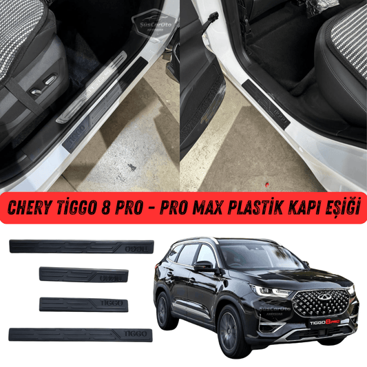 Chery Tiggo 8 Pro-Pro Max Juego de umbrales de puerta de plástico Protector de umbral de puerta de plástico Negro 4 puertas