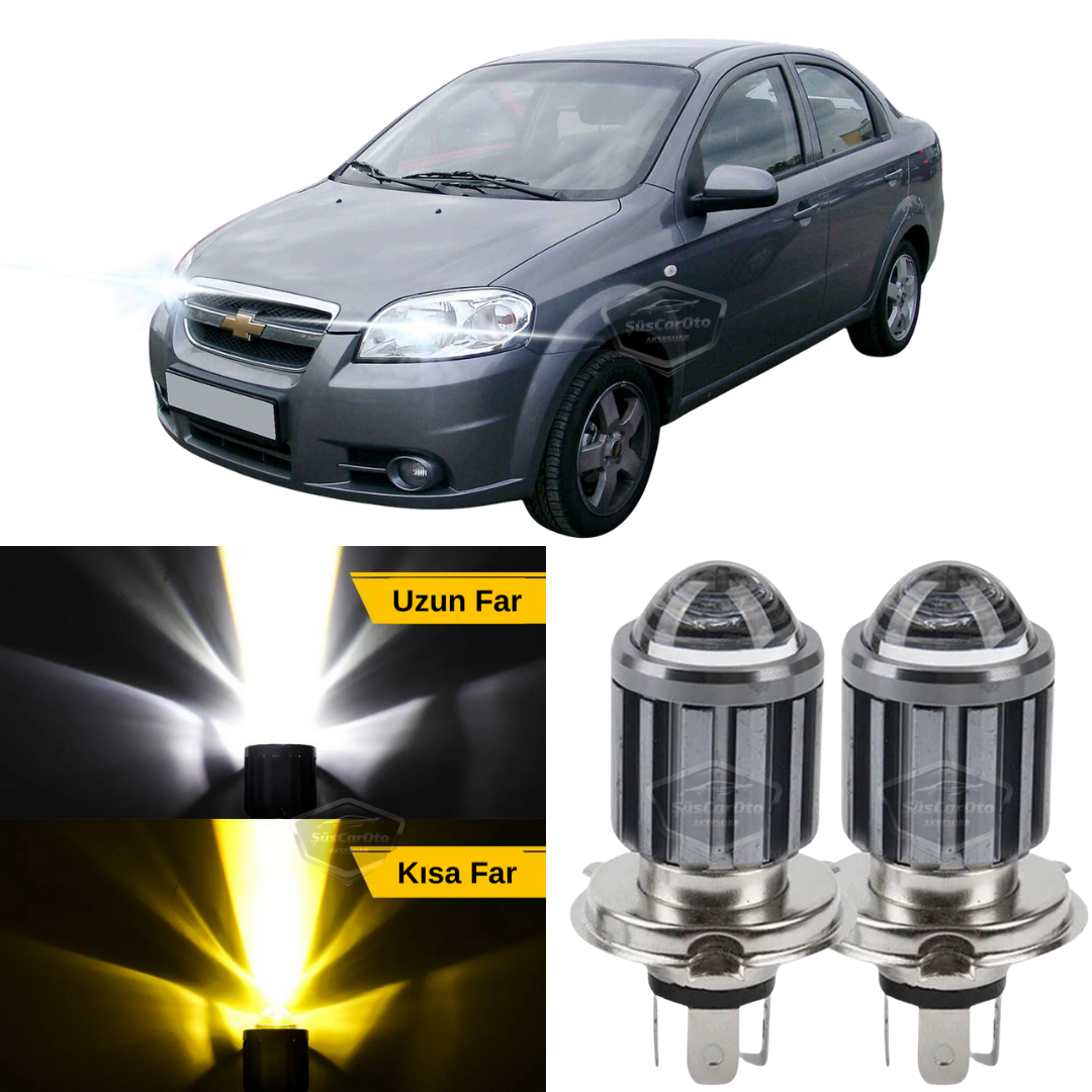 Bombilla de faro con lente compatible con Chevrolet Aveo 2006-2011, doble color LED xenón, amarillo-blanco, faro con efecto estroboscópico, lámpara LED CSP, luz alta y baja, 2 unidades por juego.