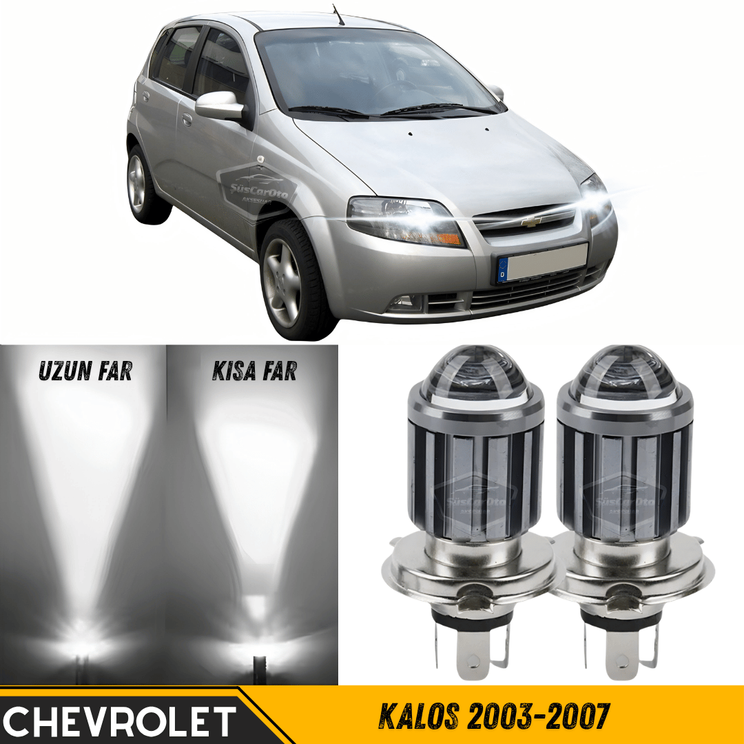 Chevrolet Kalos 2003-2007 Uyumlu Mercekli Far Ampulü Led Xenon Beyaz Renk Far Şimşek Etkili CSP Led Lamba Uzun Kısa 2 Adet Takım