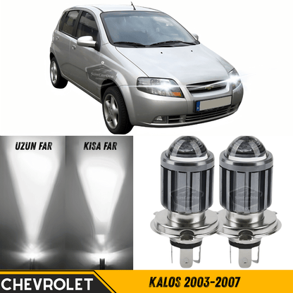 Chevrolet Kalos 2003-2007 Uyumlu Mercekli Far Ampulü Led Xenon Beyaz Renk Far Şimşek Etkili CSP Led Lamba Uzun Kısa 2 Adet Takım