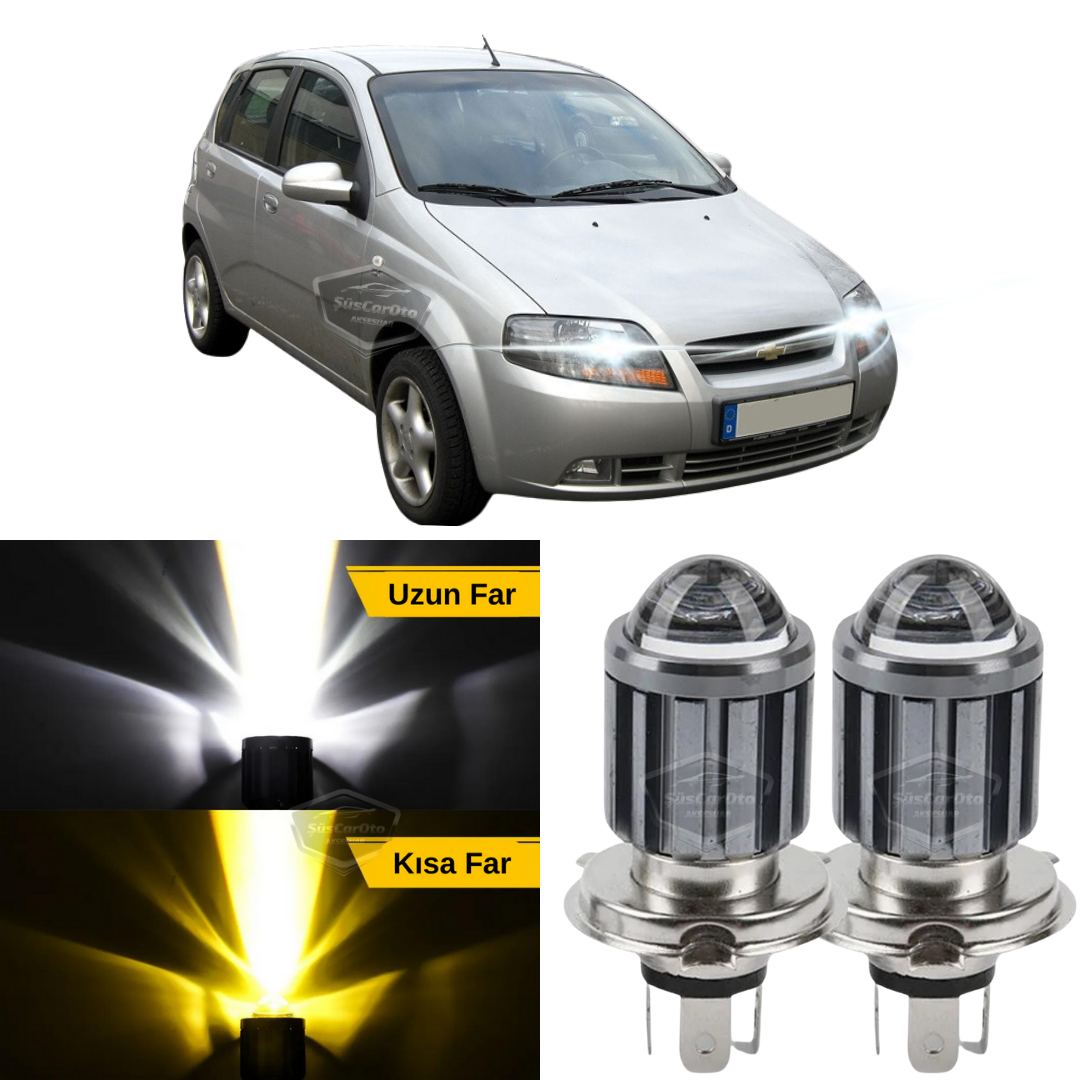 Chevrolet Kalos 2003-2007 - Bombilla de faro con proyector LED Xenon de doble color amarillo-blanco, lámpara LED CSP con efecto estroboscópico, luces altas y bajas, juego de 2 unidades.