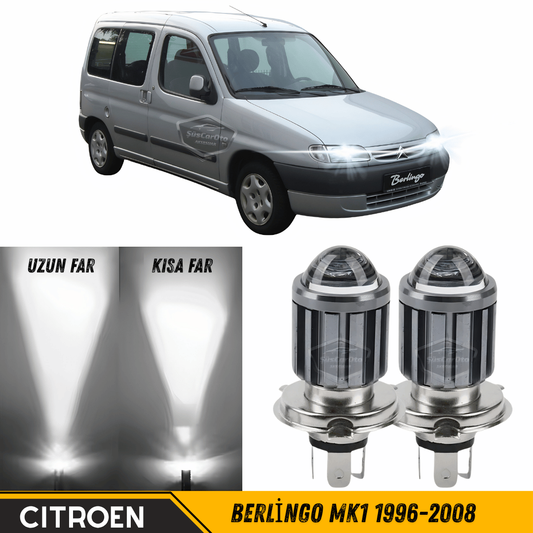 Citroen Berlingo Mk1 1996-2008 Uyumlu Mercekli Far Ampulü Led Xenon Beyaz Renk Far Şimşek Etkili CSP Led Lamba Uzun Kısa 2 Adet Takım