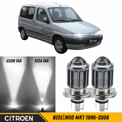 Citroen Berlingo Mk1 1996-2008 Uyumlu Mercekli Far Ampulü Led Xenon Beyaz Renk Far Şimşek Etkili CSP Led Lamba Uzun Kısa 2 Adet Takım