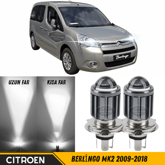 Citroen Berlingo Mk2 2009-2018 Uyumlu Mercekli Far Ampulü Led Xenon Beyaz Renk Far Şimşek Etkili CSP Led Lamba Uzun Kısa 2 Adet Takım