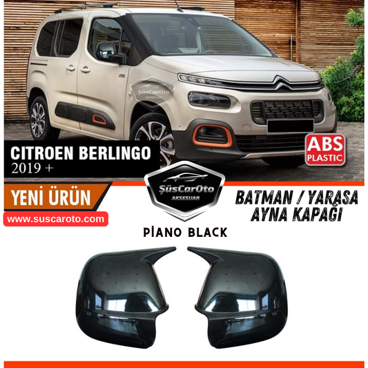 Citroen Berlingo Mk3 2019 en adelante Compatible Tapa de Espejo Batwing Piano Black Plástico ABS Juego Izquierda Derecha