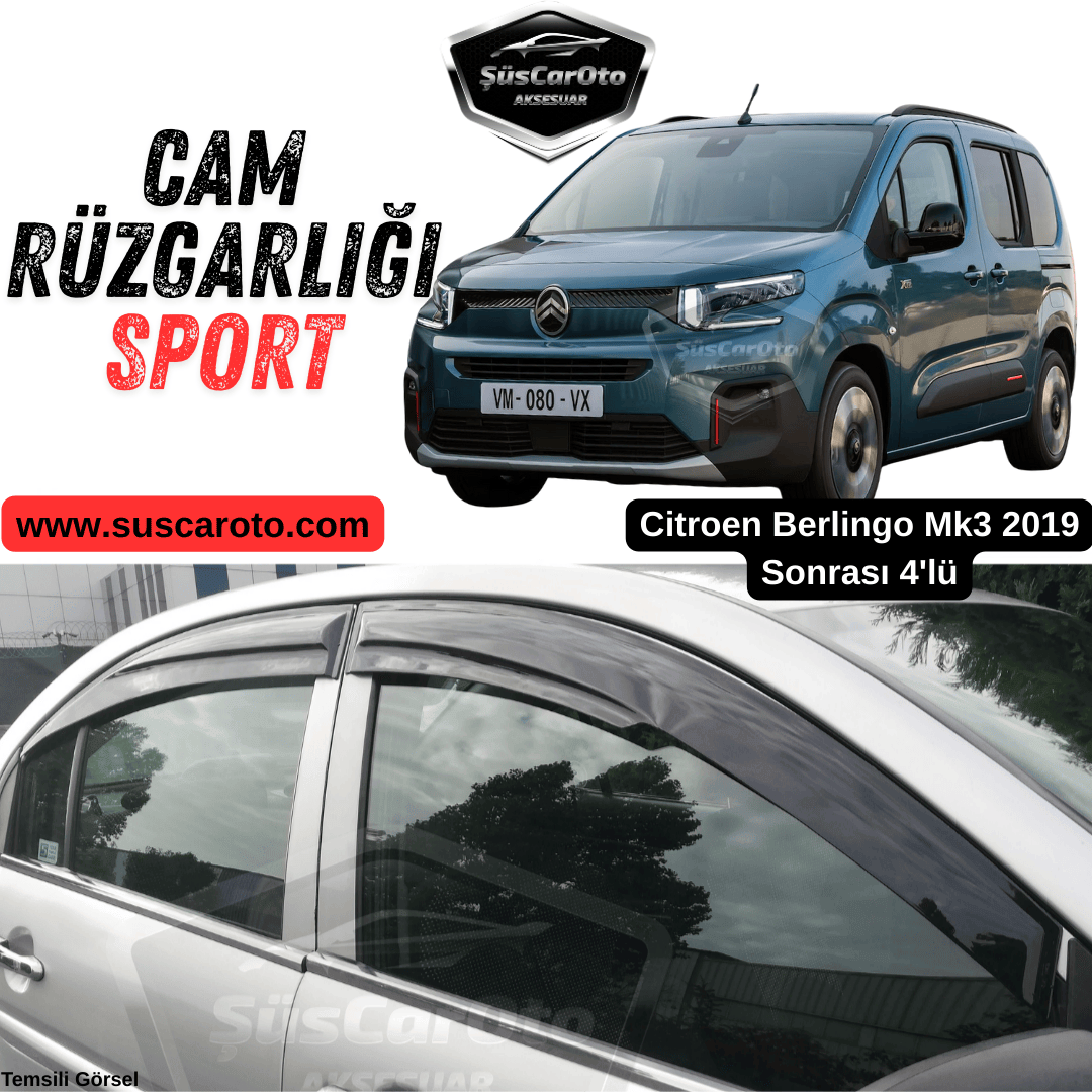 Juego de deflectores de viento Mugen para Citroen Berlingo Mk3 2019 en adelante, negro piano, 4 unidades, negro brillante importado